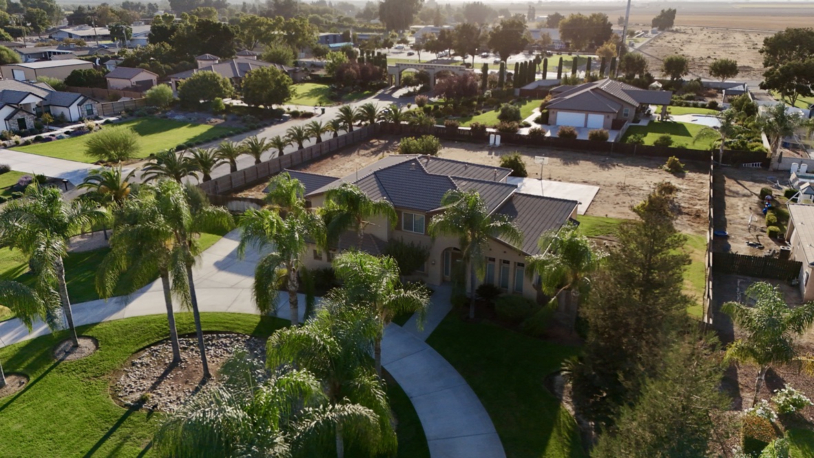 Aerial drone view of luxury residential estate